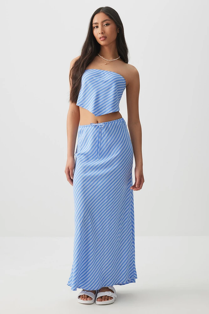 Ardene Printed Back Slit Maxi Skirt in Medium Blue | Size | 100% Viscose