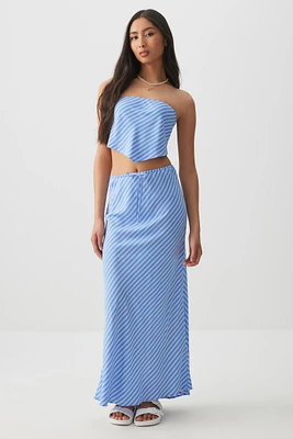 Ardene Printed Back Slit Maxi Skirt in Medium Blue | Size | 100% Viscose