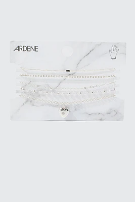 Ardene 5-Pack Stretch Bracelets with Heart Charm in Silver