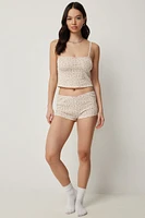 Ardene Tank Top & Short Pointelle PJ Set in Beige | Size | 100% Cotton