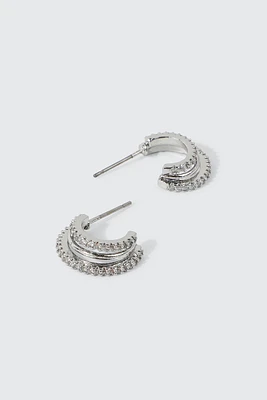 Ardene 14K White Gold Plated Cubic Zirconia Hoop Earrings in Silver | Stainless Steel
