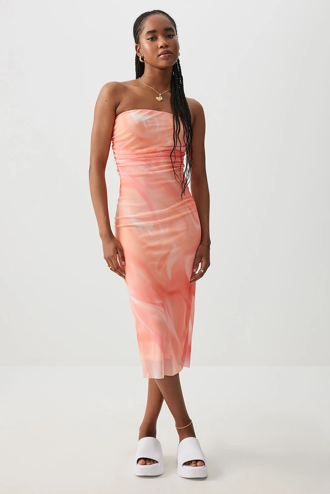 Ardene Ruched Side Mesh Tube Dress in | Size | Polyester/Elastane