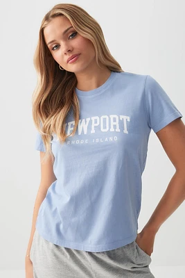 Ardene Newport Washed T-Shirt in Medium Blue | Size | 100% Cotton