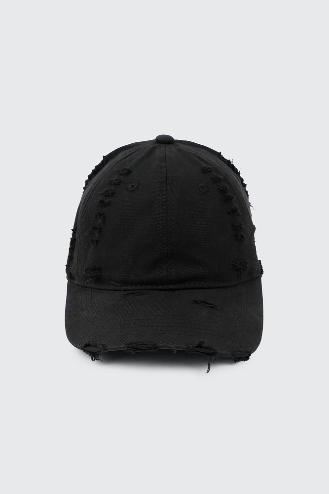 Ardene Distressed Effect Cap in Black | 100% Cotton