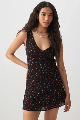 Ardene Printed Low Back Mini Dress in Black | Size