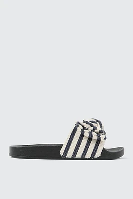 Ardene Slides with Bow Detail in Dark Blue | Size