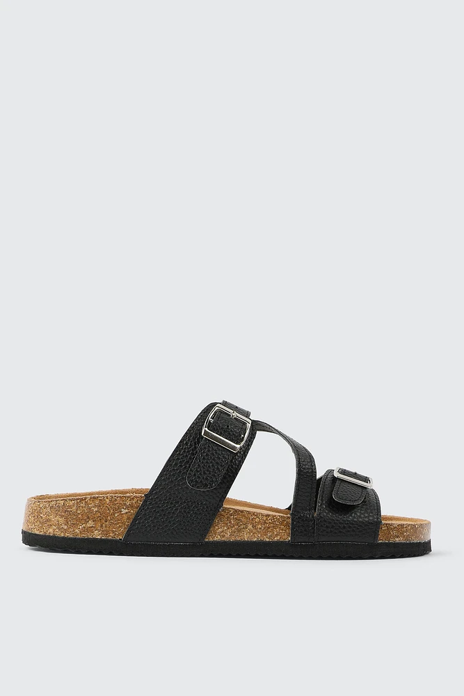Ardene Two-Buckle Sandals with Criss Cross Detail in | Size | Faux Leather/Faux Suede | Eco-Conscious