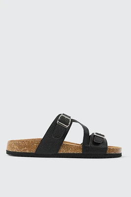 Ardene Two-Buckle Sandals with Criss Cross Detail in | Size | Faux Leather/Faux Suede | Eco-Conscious