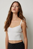 Ardene Lace Trim Tank Top in White | Size | Nylon/Viscose