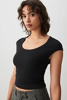 Ardene Scoop Neck Crop T-Shirt in Black | Size | Cotton/Elastane