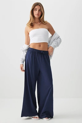 Ardene Slub Jersey Wide Leg Pants in Dark Blue | Size | 100% Cotton