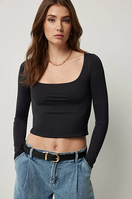 Ardene Contour Long Sleeve T-Shirt in Black | Size | Elastane/Polyamide