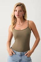 Ardene Basic Super Soft Spaghetti Strap Tank in Khaki | Size | Polyester/Elastane | Eco-Conscious