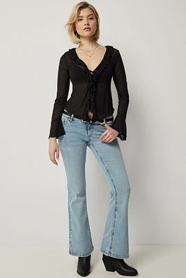 Ardene Low Rise Flare jeans in Light Blue | Size | Polyester/Spandex/Cotton