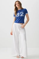 Ardene Slub Jersey Wide Leg Pants in White | Size Medium | 100% Cotton