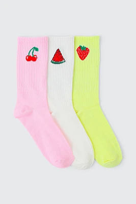 Ardene 3-Pack Fruit Crew Socks in Light Pink | Polyester/Spandex