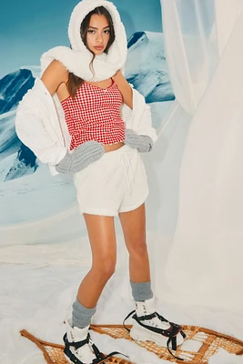Ardene Plush PJ Boxers in White | Size | 100% Recycled Polyester | Eco-Conscious