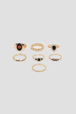 Ardene 7-Pack Vintage Rings with Rose Cameo Detail in Gold | Size Small