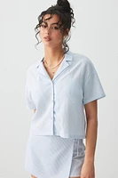 Ardene Short Sleeve Boxy Shirt in Light Blue | Size | Cotton/Viscose