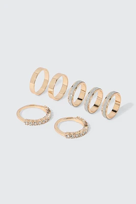 Ardene 7-Pack Glitter & Stone Rings in Gold | Size