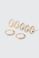 Ardene 7-Pack Glitter & Stone Rings in Gold | Size