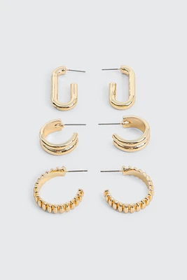 Ardene 3-Pack of Hoop Earrings in Gold | Stainless Steel