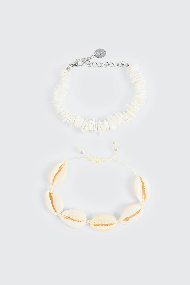 Ardene 2-Pack of Seashell Bracelets in White