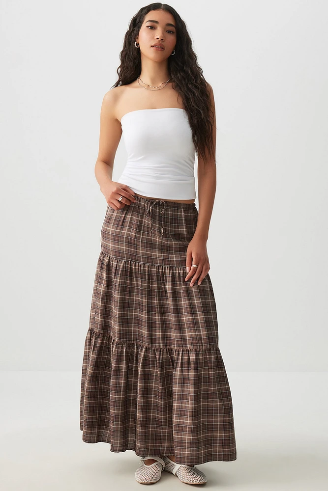 Ardene Maxi Tiered Skirt in Brown | Size XS | 100% Viscose