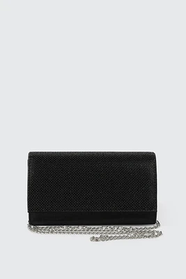 Ardene Embellished Satin Clutch in Black | Polyester