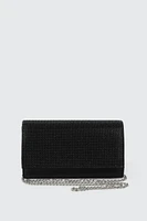 Ardene Embellished Satin Clutch in Black | Polyester