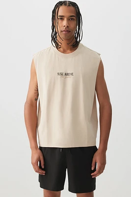 Ardene Man Graphic Muscle Tank Top For Men in Beige | Size | Cotton/Elastane