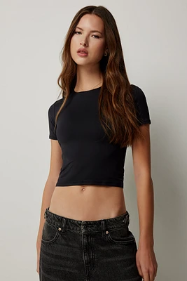 Ardene Contour Crew Neck Short Sleeve T-Shirt in Black | Size | Elastane/Polyamide