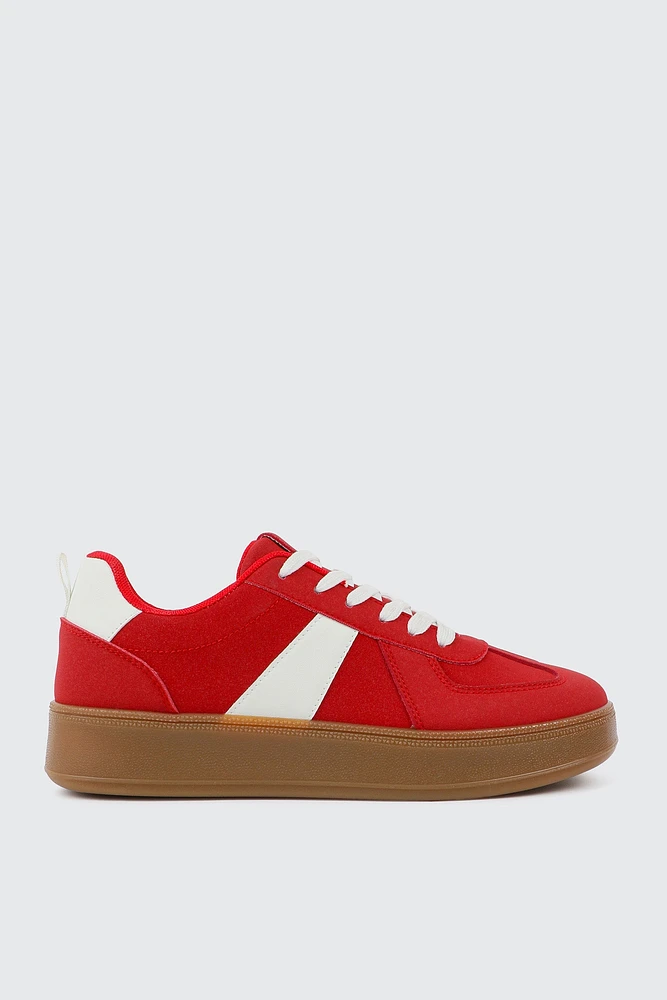Ardene Retro Thick Sole Sneakers in Red | Size | Polyester