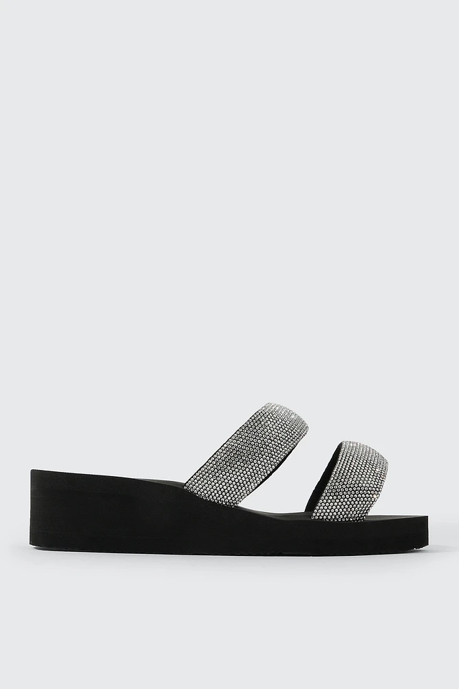 Ardene Embellished Wedge Sandals in Black | Size