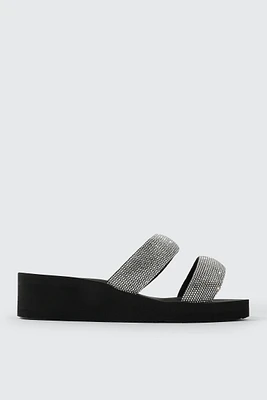Ardene Embellished Wedge Sandals in Black | Size