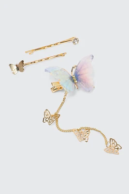 Ardene 3-Pack Hair Pins with Butterfly Charms in Gold