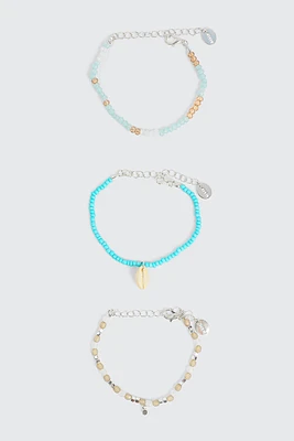 Ardene 3-Pack Bead Bracelets in Light Blue