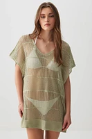Ardene Open Mesh Swim Cover Up in Light Green | Polyester