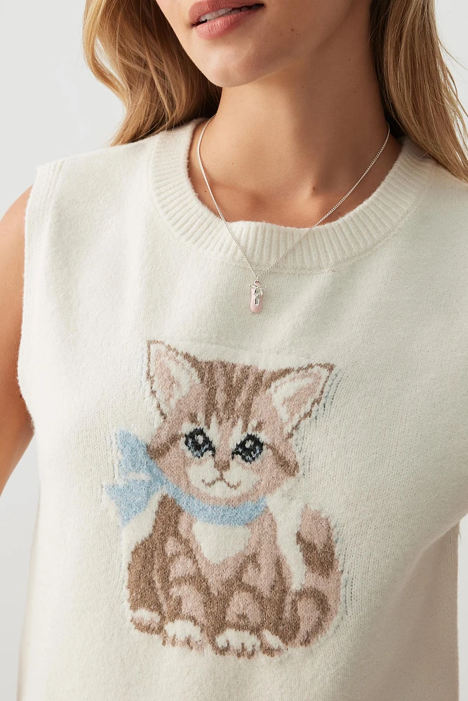 Ardene Printed Sweater Vest in White | Size Small | Polyester/Nylon/Spandex