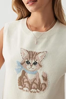 Ardene Printed Sweater Vest in White | Size Small | Polyester/Nylon/Spandex