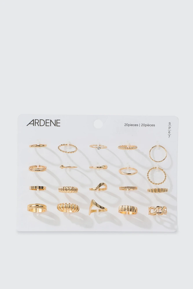Ardene 20-Pack Assorted Rings in Gold | Size