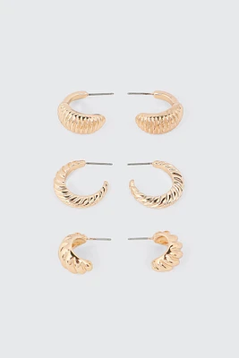 Ardene 3-Pack Ribbed Hoop Earrings in Gold | Stainless Steel