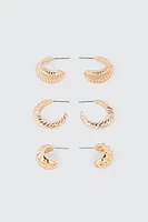 Ardene 3-Pack Ribbed Hoop Earrings in Gold | Stainless Steel