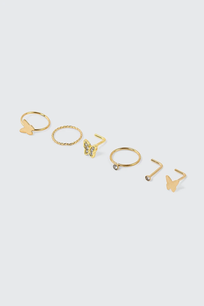 Ardene 6-Pack 18K Gold Plated Butterfly Nose Piercings