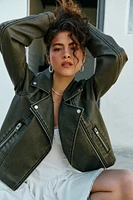 Ardene Distressed Faux Leather Biker Jacket in Brown | Size Small | Faux Leather/Polyester