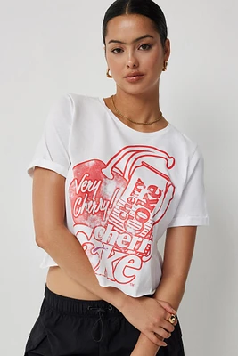 Ardene Cherry Coke Boxy T-shirt in White | Size Medium