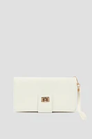 Ardene Turn Lock Wallet in White | Faux Leather/Polyester