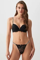 Ardene Luxe String Panty with Rhinestone Detail in Black | Size | Nylon/Elastane