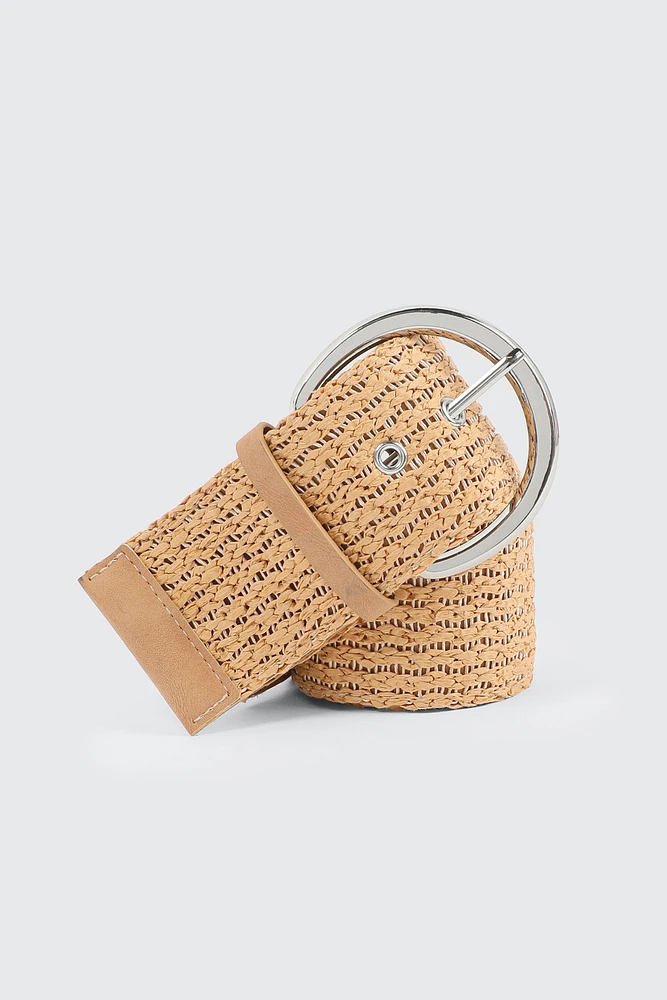 Ardene Woven Straw Belt in Beige | Size