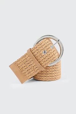 Ardene Woven Straw Belt in Beige | Size